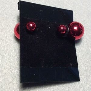 New Red Double Stud Earrings